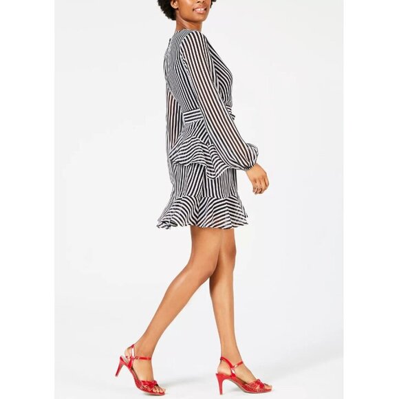 MATERIAL GIRL Striped V-Neck Ruffled Chiffon Dress NWT Large - Picture 9 of 10